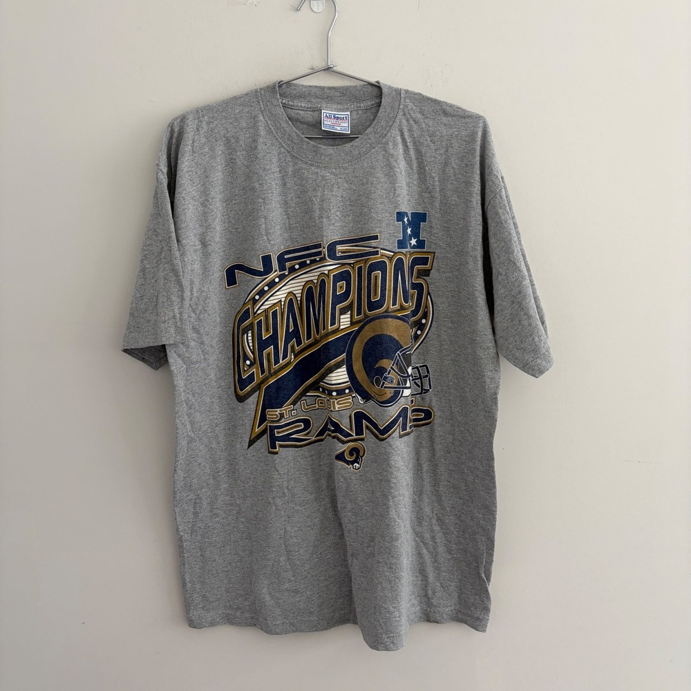Vintage All Sport St Louis Rams NFC Champions T Shirt Gray XL